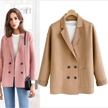 

MinuoYi 2019 Autumn Winter Women Coats Korean Fashion Casual Solid Long-sleeved Double-breasted Female Black Coat Loose Pockets
