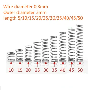 

10pcs/lot 0.3mm Micro Compression Spring 304 A2 Stainless Steel Small Wire Diameter 0.3mm Outer Diameter 3mm Length 5 20 50mm