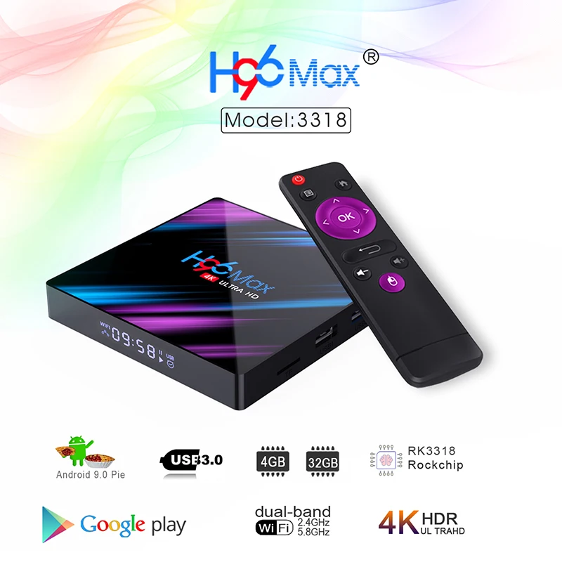 H96 MAX 3318 Smart tv Box 4K Wifi Netflix телеприставка медиаплеер Google голосовой помощник с ram 2G 4G rom 16G 3 2G 64G Android 9,0