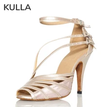 

KULLA NEW Fashion Women Dance Shoes High Heels Lace-up Sandals Beige Gray Black Latin Tango Salsa Ballroom Dancing Shoe; 6-10cm