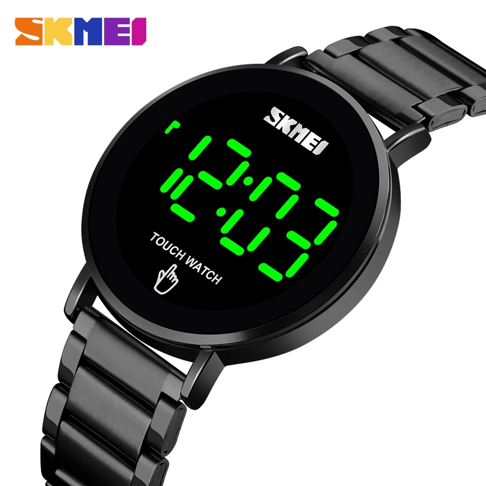 

SKMEI Fashion Men Digital Watch Male Touch Screen LED Light Display 3bar Waterproof Stainless Steel Strap montre homme 1550