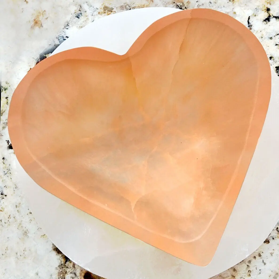 

1pcs Transparent yellow gypsum crystal heart bowl polished palm stone reiki healing purification