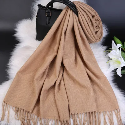 Brands Warm Cashmere Scarf Female Thick Soft Winter Poncho Brown Long Shawl Plaid Wrap For Women Tassel Stoles Lady Wool Scarfs - Цвет: Camel