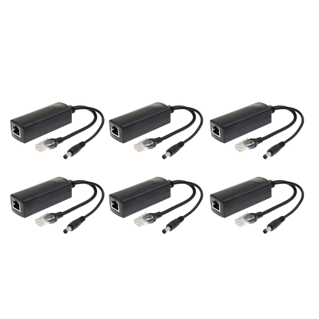6Piece Active 48V to 12V PoE Power Over Ethernet Splitter Compliant with IEEE 802.3af / at