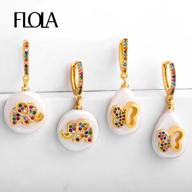 Серьги FLOLA золотые с пресноводным жемчугом серьги Радуга милым слоном бабочкой