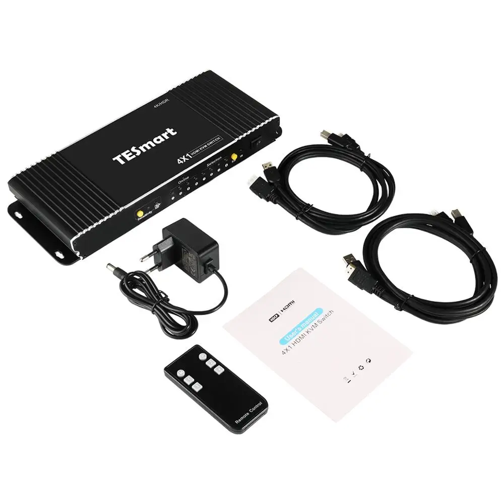 TESmart высокое качество 4 порта USB KVM HDMI переключатель с дополнительным USB 2,0 порт Поддержка 4K*2K(3840x2160) 2 шт 5ft HDMI Кабели - Цвет: HKS0401B1U