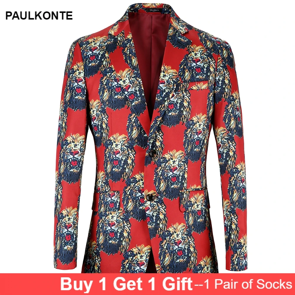 PAULKONTE Tiger Print Mostly Male Dress Jacket Business Casual Party Wedding High Quality Slim Fit Male Blazer Jacket For Men