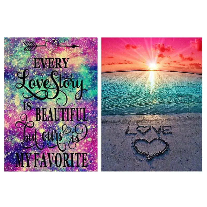 

Set of 2 Diamond Painting Kit for Full Drill Paint with Diamonds Pictures Arts Craft for Home Decor Gift,Love Story and Beach