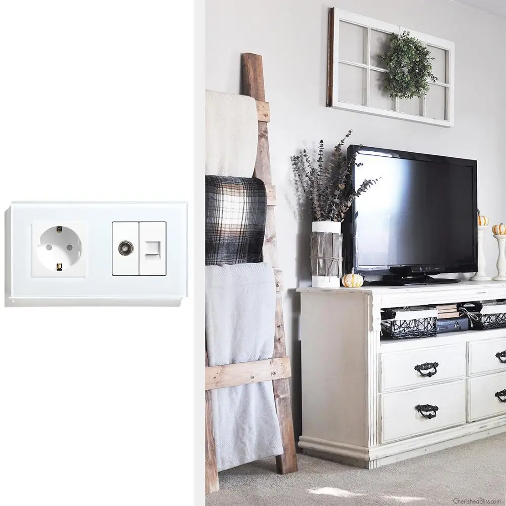 SRAN – prise de courant murale ue + TV avec prise Internet RJ45, matériau  PC ignifuge, 146x86mm - AliExpress