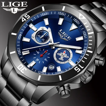 

LIGE NEW Men Watch Top Brand Luxury Sport Quartz Mens Watches All Steel Waterproof Chronograph Wristwatch Men Relogio Masculino