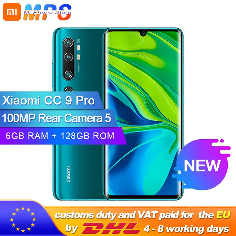 Xiaomi Mi CC9 Pro, 6 ГБ, 128 ГБ, 100 МП, пента, камера, смартфон, 5260 мА/ч, батарея, 10х оптический зум, двойной изогнутый экран, мобильный телефон