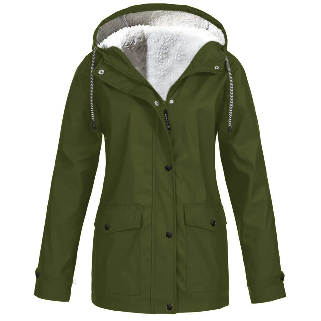 KANCOOLD, женская верхняя одежда с длинным рукавом, пальто, хлопок, Бомбер, армейский зеленый, зимняя куртка, на молнии, теплый спортивный костюм, флис, с капюшоном, однотонный, теплый - Цвет: Армейский зеленый