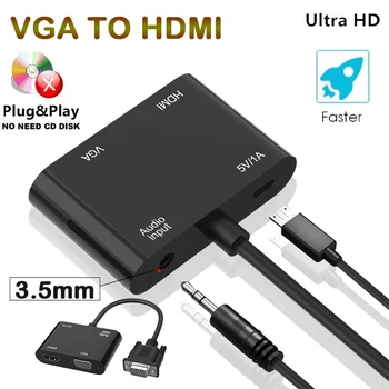 

Full HD VGA to HDMI Adapter Converter 1080P Digital cable Plug and play input 3.5MM Audio for PC laptop to HDTV/AV Projector ps4