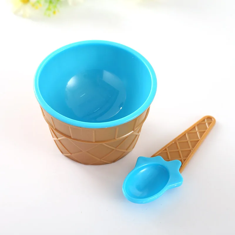 Blue Чаши для мороженого, чашки, пары с ложкой, подарки, набор десертов, сладкие пластиковые - Цвет: Blue