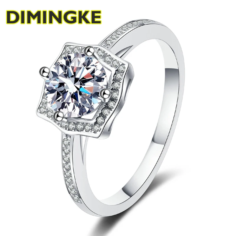 

DIMINGKE 1CT/2CT8MM Geometric Real Moissanite Ring Woman Passed the Diamond Test 100-S925 Sterling Silver Jewelry Wedding