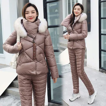 

Winter Thicken Cotton Coat Set Female 2020 new Warm Cotton Clothing Pants Suit Fashion Korean Woman Winter snow clothing sets