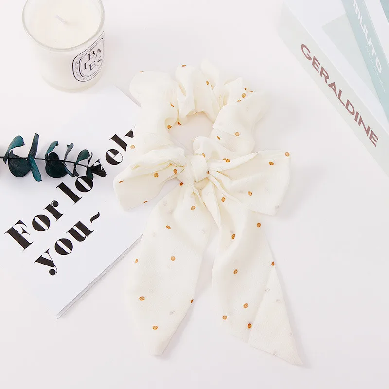 Milk white Новые женские элегантные ленты в горошек с бантом эластичные резинки для волос держатель для конского хвоста резинки для волос повязка на голову модные аксессуары для волос - Цвет: Milk white