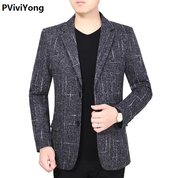 

PViviYong 2019 New Fashion Men Slim high quality Suit Blazer Jacket Two Button Lapel Casual Long Sleeve Pockets Top size M-XXXL