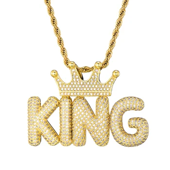 

Hip Hop Iced Out Crown Bubble Letters Custom Name Cubic Zircon Chain Pendants & Necklaces For Men Jewelry