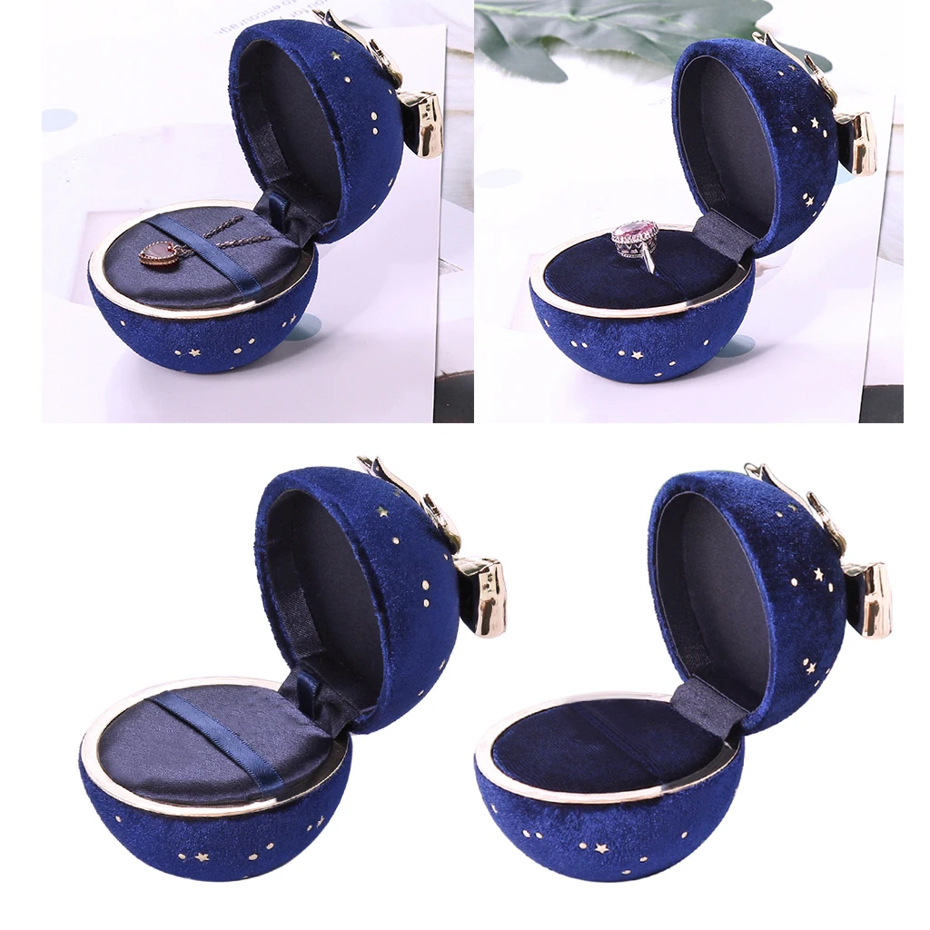 Royal Blue Velvet Jewelry Box Bowknot Wedding Ring Necklace Pendant Display