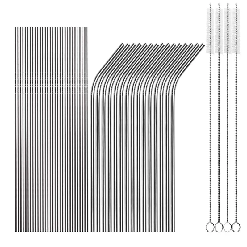 Online Lote de pajitas 100 unids lote pajilla de metal reutilizable al por mayor tubos para beber de acero inoxidable 215mm * 6mm pajitas rectas para beber