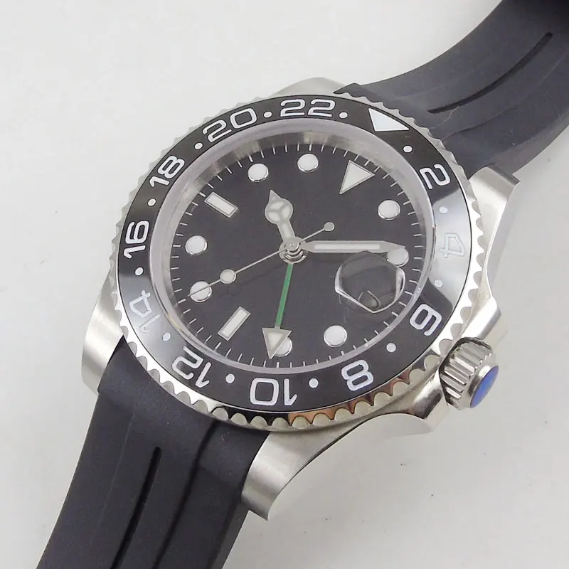 Мужские часы 40 мм PARNIS GMT Часы с раскладной застежкой сапфировое стекло