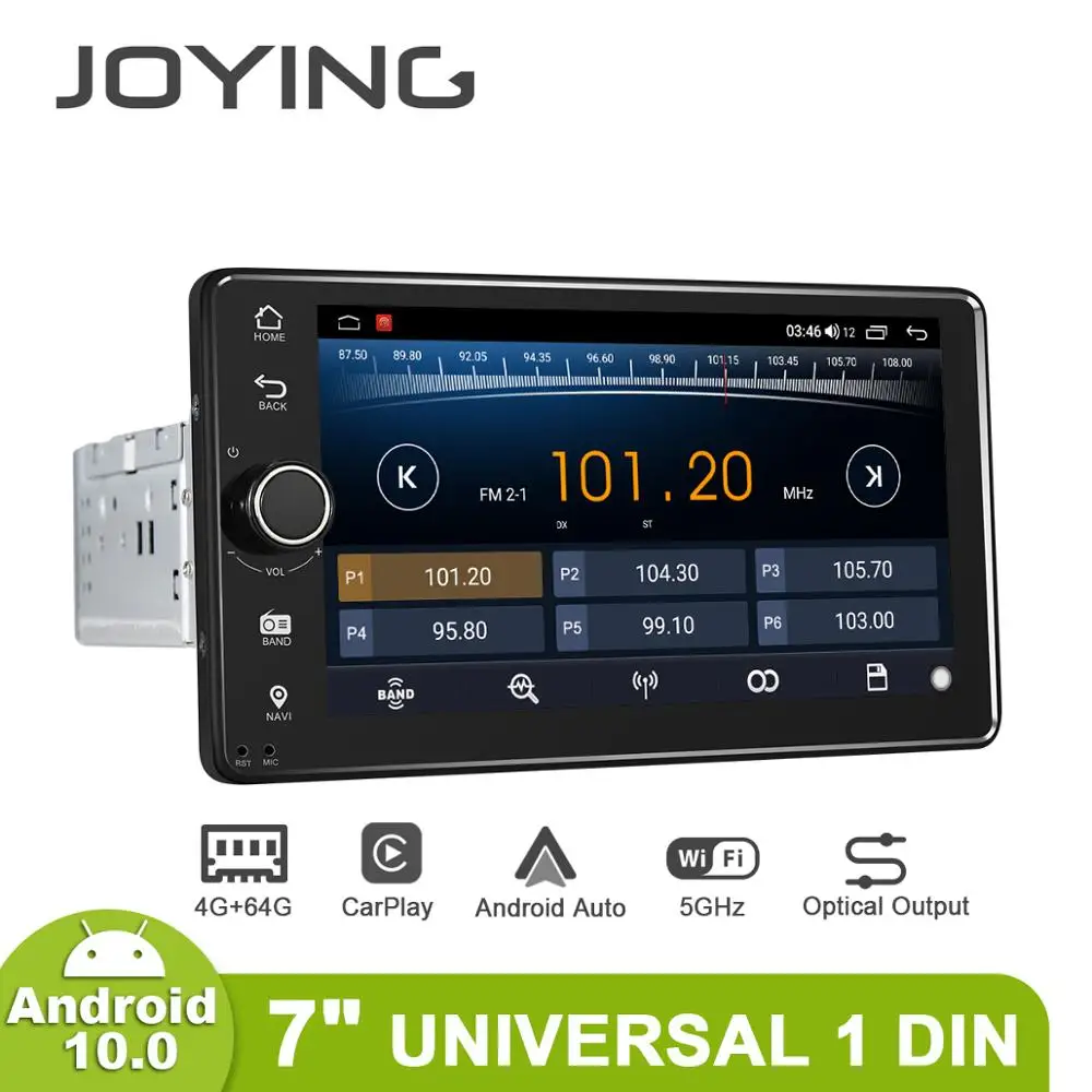 JOYING single din Android 10.0 7 inch universal head unit car radio 4GB RAM+64GB ROM autoradio RDS FM support Carplay/4G/BT/WIFI