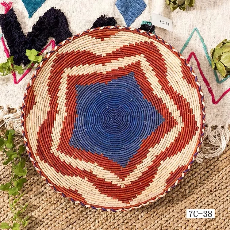 30 см-39 см круглый деревенский ручной работы Соломенная дизайнерская модель комнаты фон настенные подвесные украшения чашки-тарелки с фруктами - Цвет: W