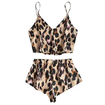 

Women's Sleep Summer Pajama Sets Simulation Silk Leopard Nightgown Home Sling Casual Pajamas Plus Size Women UnderwearHOT1