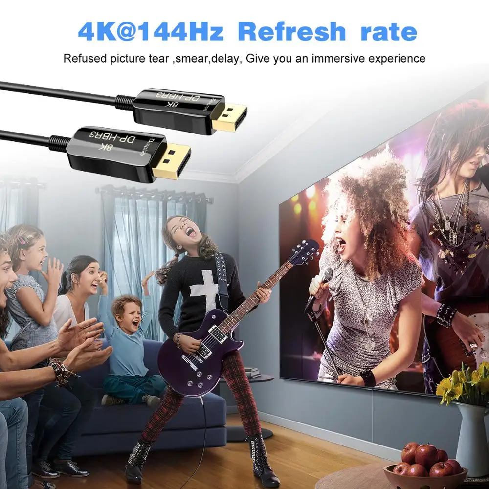Волоконный кабель 8K 4K DisplayPort DP 1 4 HBR3 @ 60Hz 144Hz высокая скорость 32 Гбит/с Оптическое