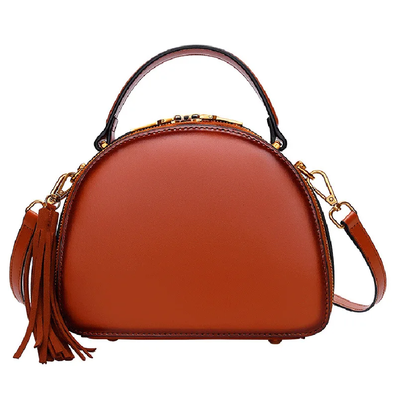 

Women Fashion Genuine Leather Vintage Shell Bag Concise Rivet Tassel Shoulder Bag Crossbody Bag Handbag for Women &Girls