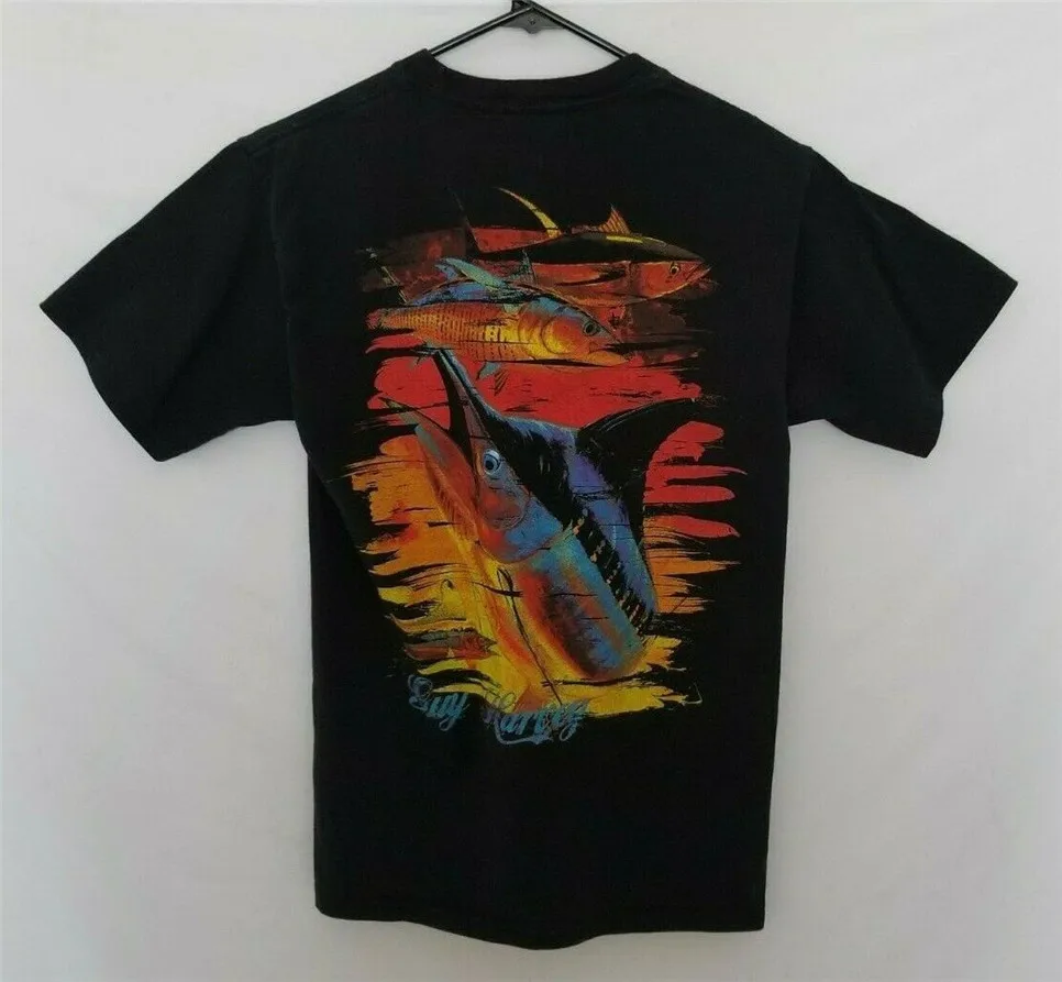 Guy Harvey Мужская маленькая черная летняя футболка с карманом для рыбалки тунец