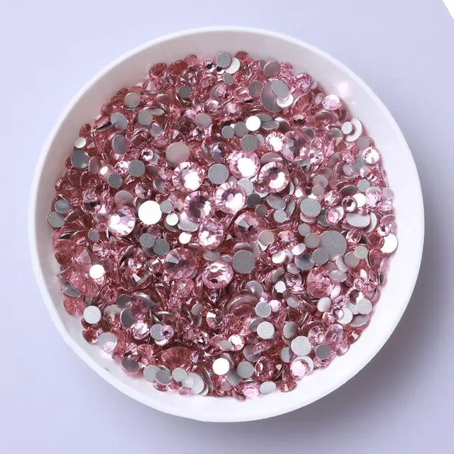 Mix Size Black Diamond Flat Back Rhinestones for Face Self-adhesive Crystal Beads Loose Precious Stones Diamond Painting Jewelry Light Pink