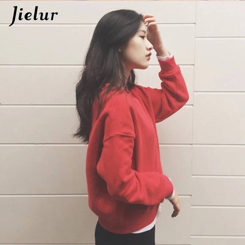 Красный Jielur одноцветные кофты с капюшоном женские Лоскутные поддельные из двух частей флисовые толстовки для женщин 4 цвета в стиле преппи базовый Женская толстовка m-xl - Цвет: Красный