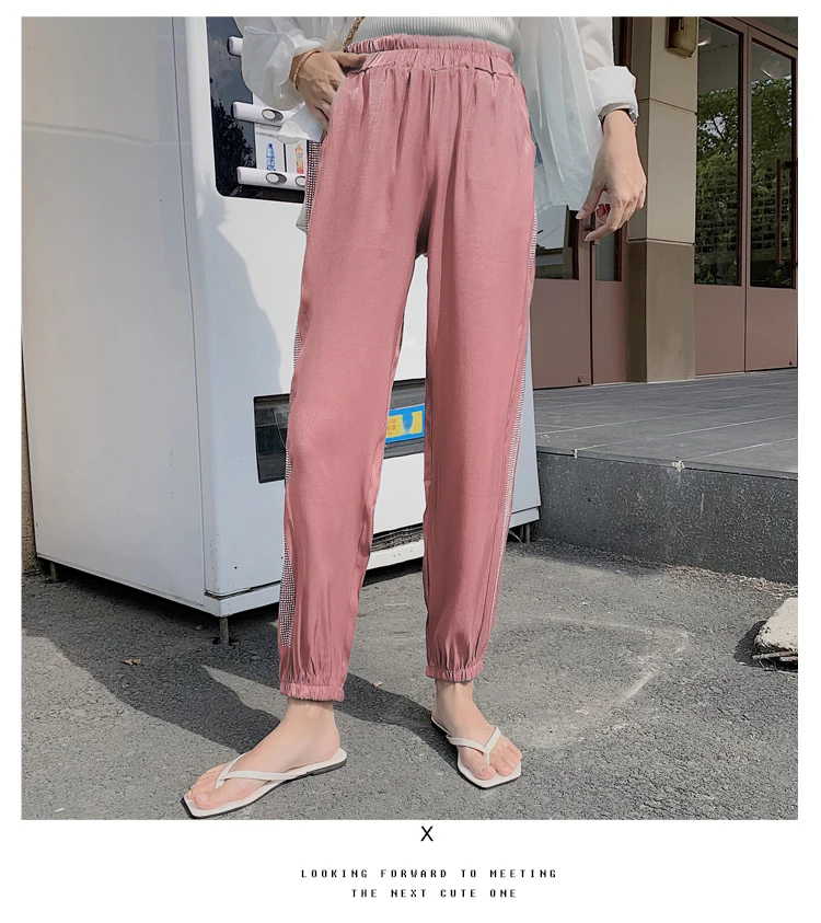 Autumn New Heavy Industry Hot Drilling Beam Foot Casual Pant Wei Pants Women Fashion Casual Wild Loose Pants