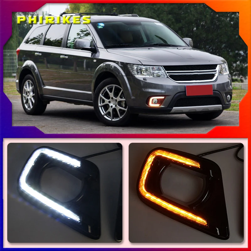 

LED Daytime Running Light For Dodge Journey Fiat Freemont 2014 2015 2016 Yellow Turn Signal Relay DRL Fog Lamp Decoration