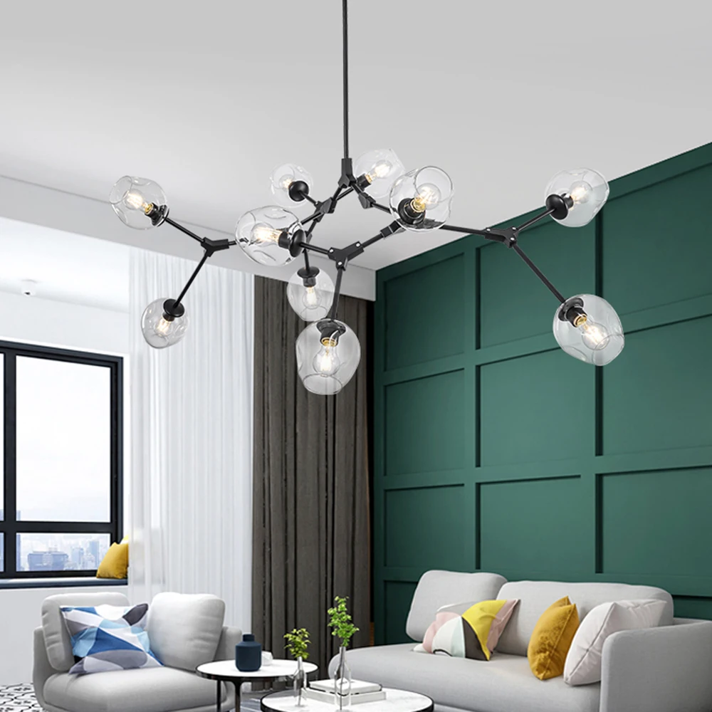 Modern Glass Chandelier Lighting For Pubilc Loft AC 85-265V Max 60W/heats Plated Clear Gray Amber Glass Lampshade Ceiling Lamp