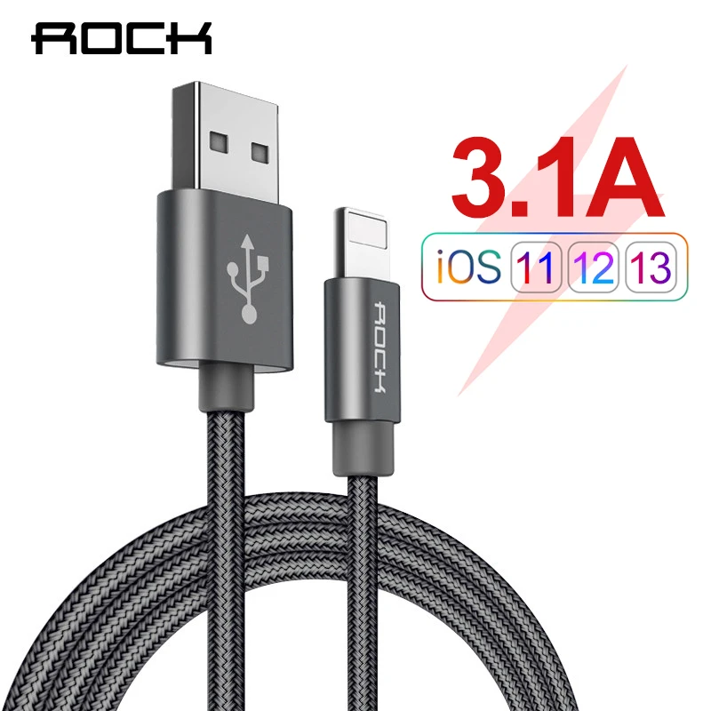 ROCK Cable for iPhone 3.1A Fast Charger Lighting USB Cables Charging Cord For iPhone 11 X 8 7 6 Pro Max Plus iPad Fast Charging