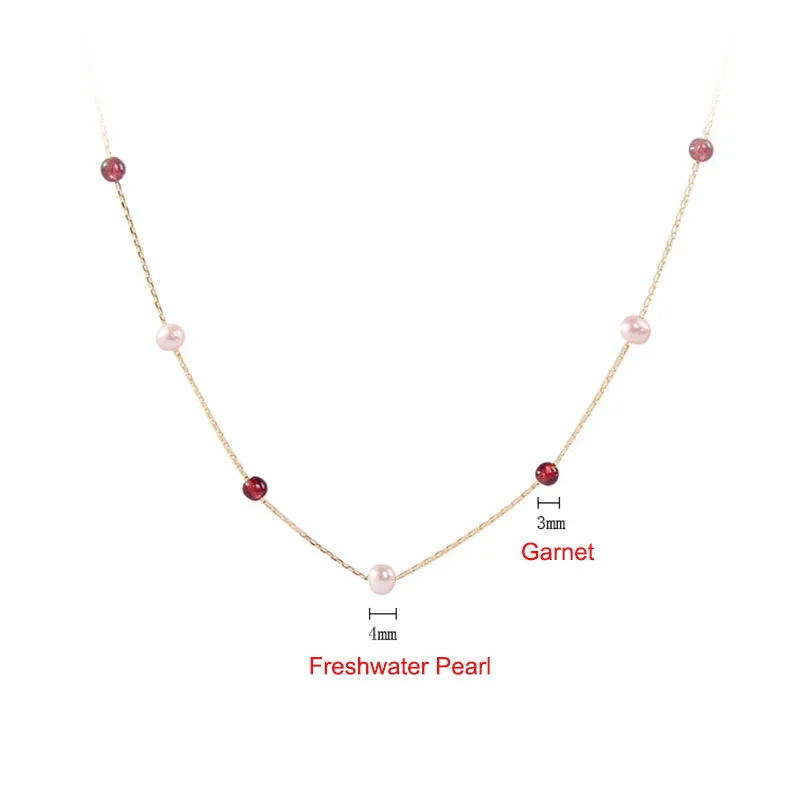 S925 розовый пресноводный жемчуг красный гранат жемчуг колье ожерелье для женщин стерлингового серебра 925 серебряная с золотом цепь 400 мм+ 50 мм Ожерелье