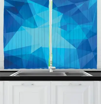 

Cobalt Blue and Pale Blue Ice Blue Kitchen Curtains Monochrome Style Arctic Winter Pattern of Abstract Polygonal Art Window Drap