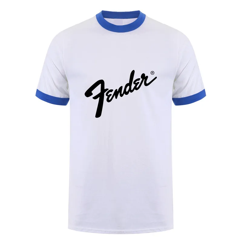 Для мужчин гитары Fender футболки с круглым вырезом короткий рукав хлопок Человек хип хоп футболка в стиле рок мужская одежда DS-007 - Цвет: white royal sleeve
