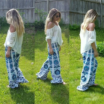 

New Ethnic Style Women Large Size Trousers Personalized Printed Loose Wide Leg Pants Ladies Casual Long Pants