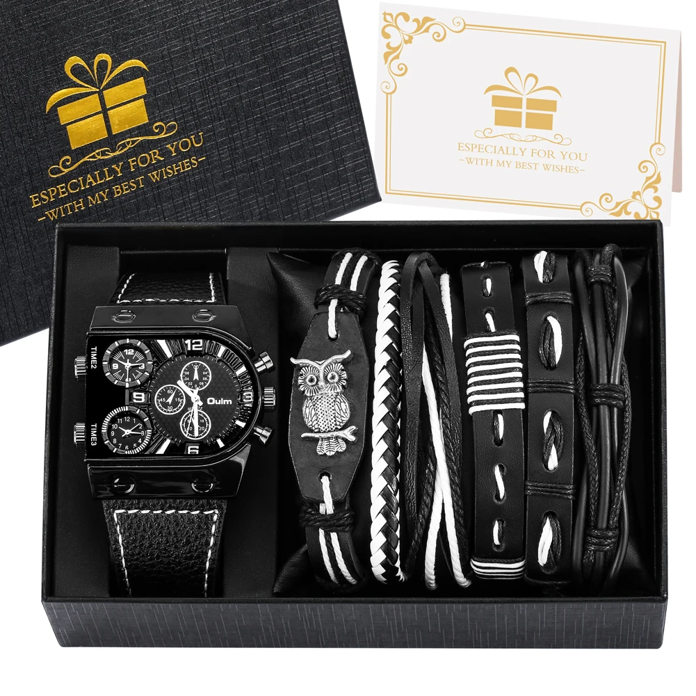 Mens Watches Luxury Black 6PCS Watch Bracelet Set Gift for Men Fashion Business Quartz Wrist Watch for Men Regalos Para Hombre 5