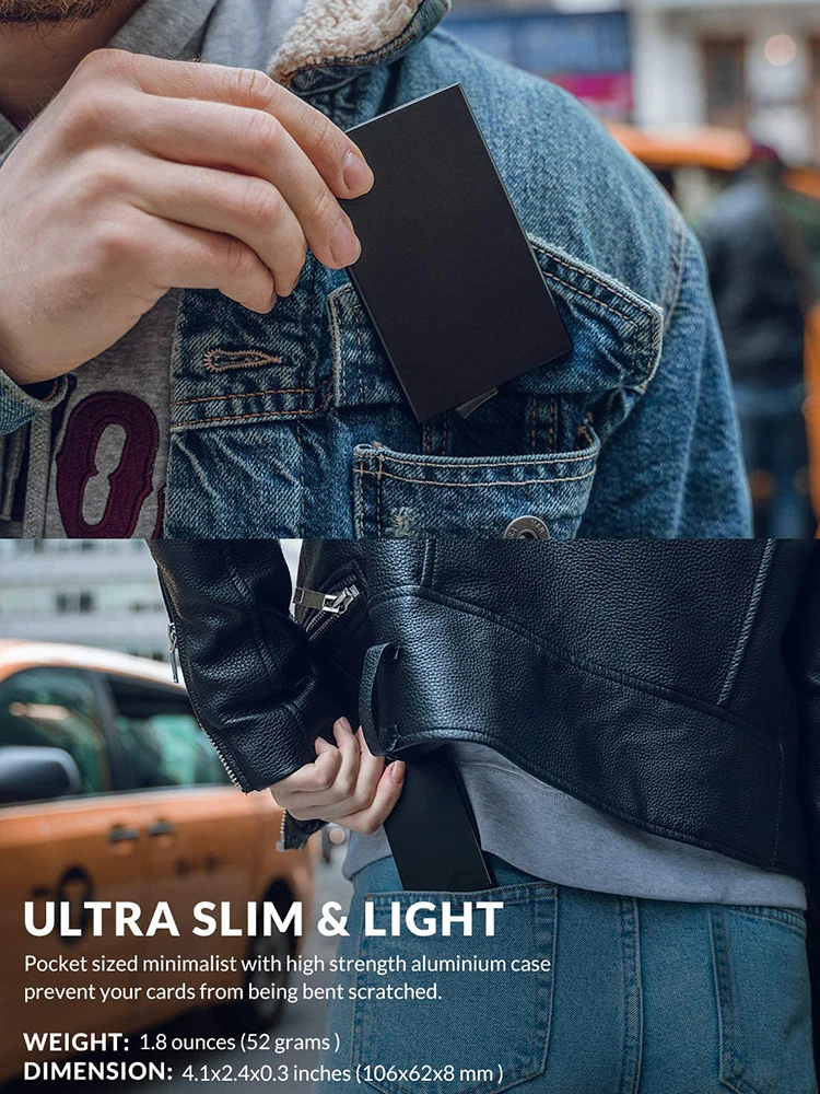 YATBEST Metal Card Case Wallet RFID Protection Mini Men's Wallet Slim Minimalist Bottom Push Automatic Pop Up Card Holder