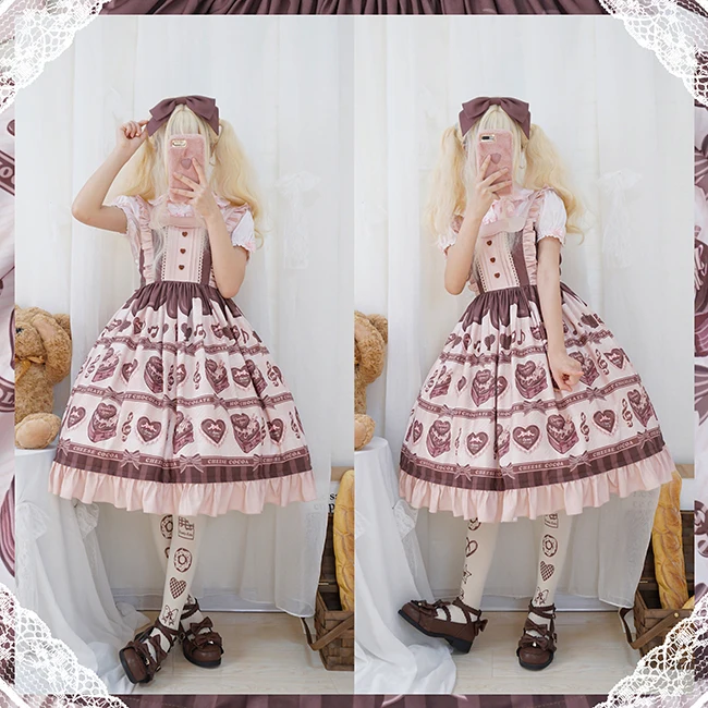 Kawaii/милое платье лолиты для девочек; винтажное платье с бантом и милым принтом; платье с высокой талией в викторианском стиле; лоли; Косплей; Готическая Лолита; jsk