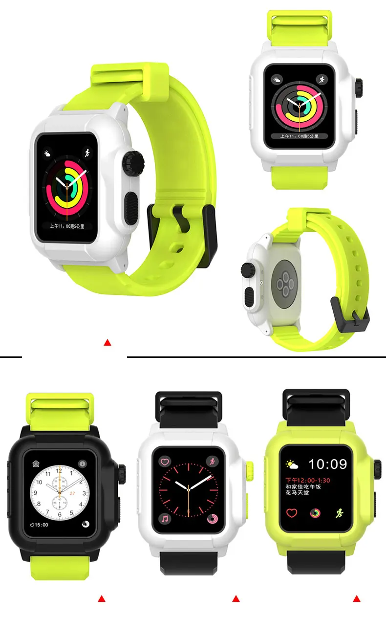 Водонепроницаемый чехол+ ремешок для Apple Watch band 3 2 iwatch band 42 мм часы с силиконовым ремешком+ Защитная крышка аксессуары