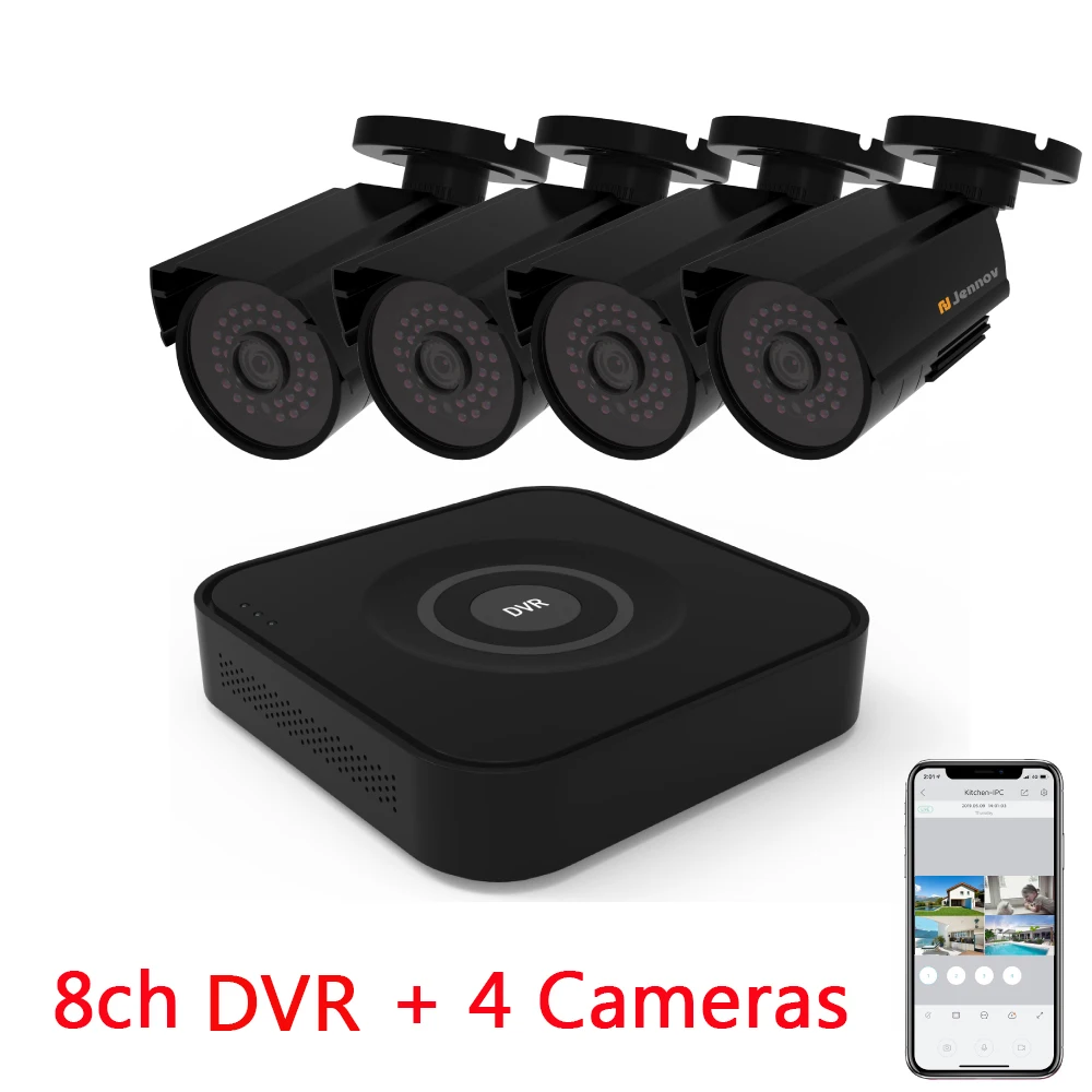 Jennov 4CH 1080P AHD DVR комплект 2MP система видеонаблюдения 4 шт. уличные HD камеры 8 контактов NVR аудио P2P ночное видение HDMI CCTV - Цвет: Черный