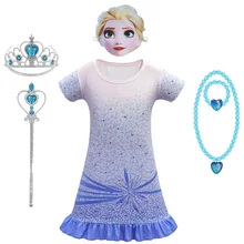 Платье принцессы Эльзы и Анны для девочек; Детский костюм; костюм Снежной Королевы; ожерелье с короной; детские летние костюмы для рождественской вечеринки