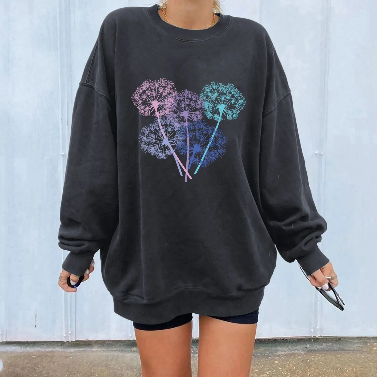 Fashion Women's Autumn Winter Sweatshirt  Casual Round Neck Printing Long Sleeve Casual Tops Students Couples Joker 1