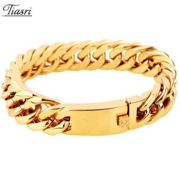 

Tiasri Gothic Aesthetic Bracelet For Men on the Hand Cuban Link Chain Friends Gift High Quality Stainless Steel Jewelry Punk15mm
